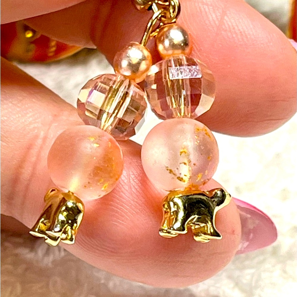 🐻❄️Gold and pink speckled Earrings with Polar Bear Charm - Picture 1 of 8